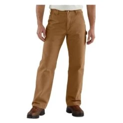 Men's Carhartt Loose Fit Washed Duck Flannel-Lined Utility Work Pants Brown